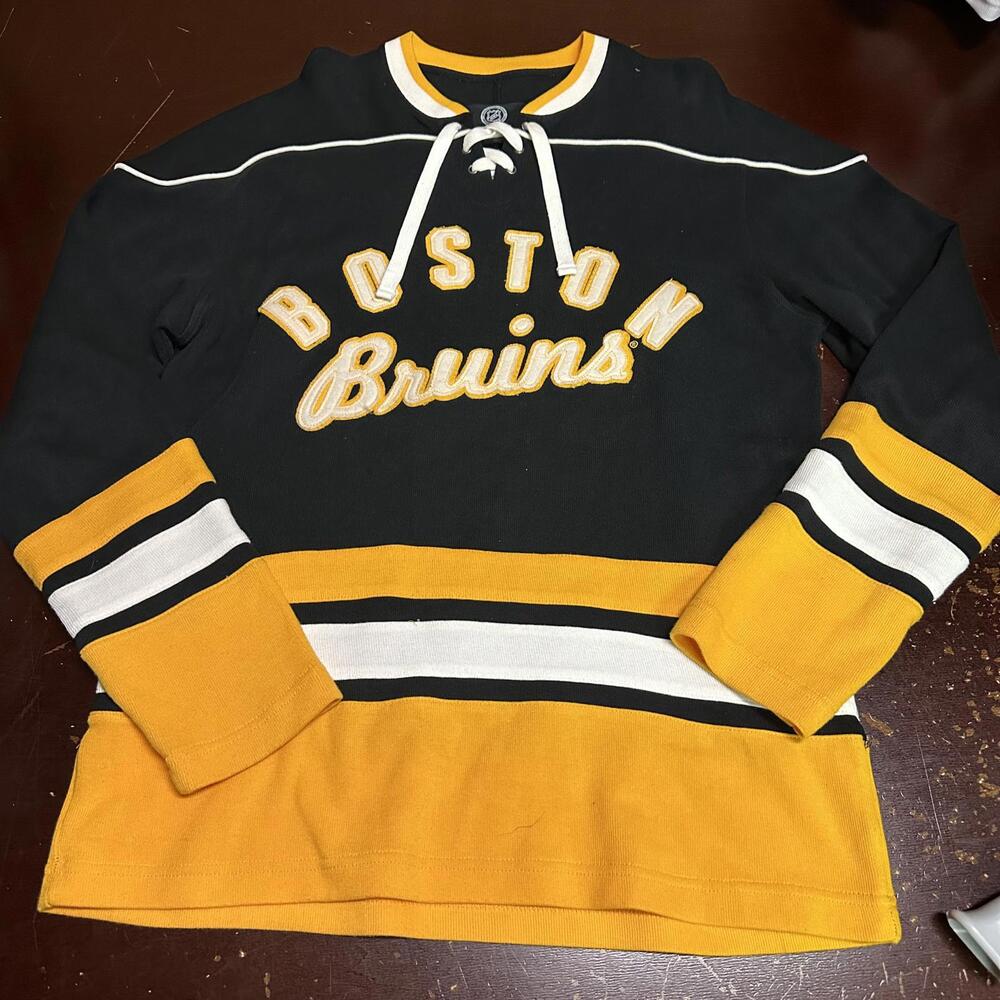Boston Bruins, black yellow GILL hockey jersey sweatshirt large